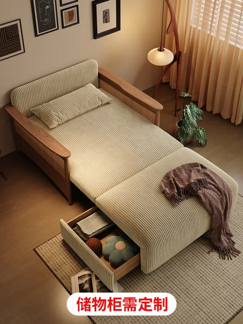 Single solid wood electric multi-function foldable dual-purpose living room study new Chinese sofa