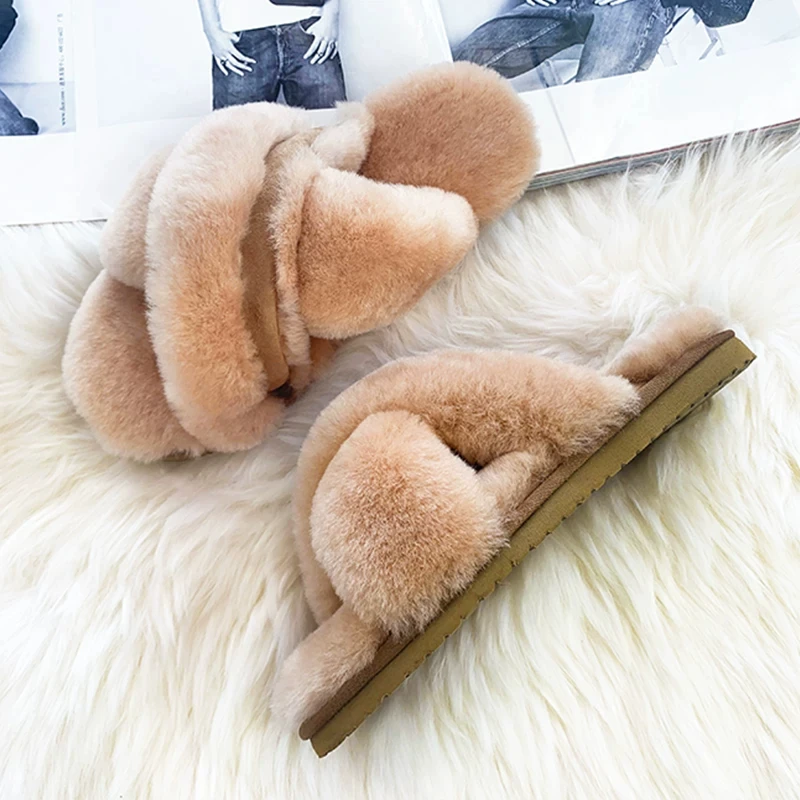 Wool anti slip sheep fur integrated fur slippers 2026 new women's outdoor wear autumn and winter thick sole