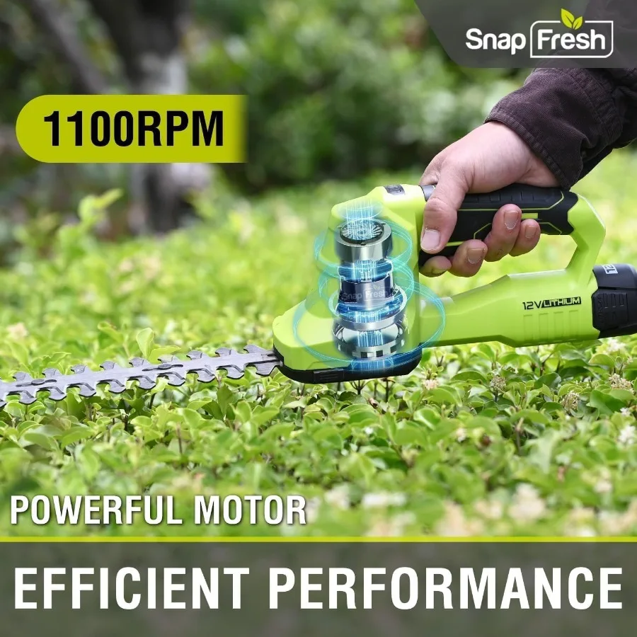 12V Cordless Grass Shears Hedge Trimmer 2 in 1 Handheld Bush Trimmer Grass Cutter with 2.0Ah Battery Charger Included Lightweig