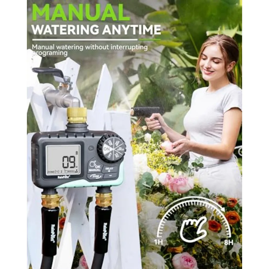 2 Zone Sprinkler Timer for Garden Hose Use with Brass Inlet/Outlet Blue Rain Delay Manual/Automatic Irrigation Control - view 5