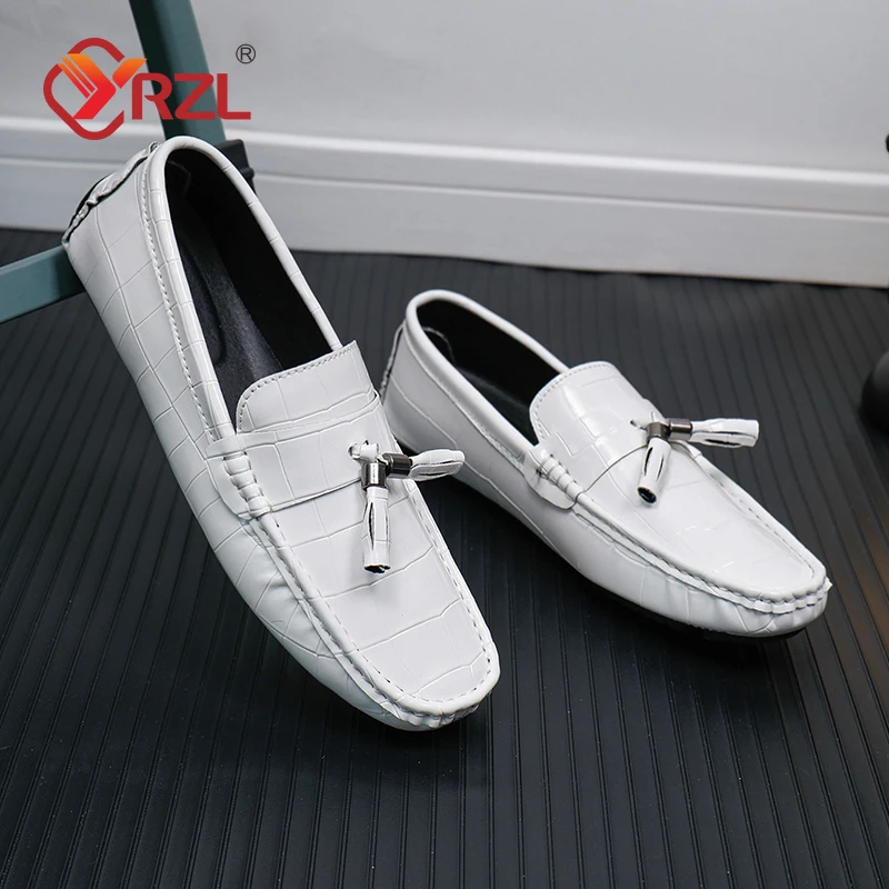 YRZL Tassel Leather Loafers Men Shoes Casual Luxury Brand Mens Loafers Moccasins Breathable Slip on Male Boat Shoes Plus Size 48