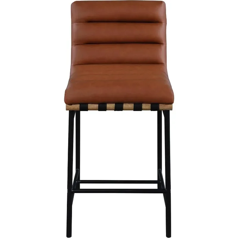 HOME.857Cognac-C Burke Collection Modern |   Eigentijdse veganistisch lederen gestoffeerde counterkruk, cognac, 18" B x 24" D x 37,5" H