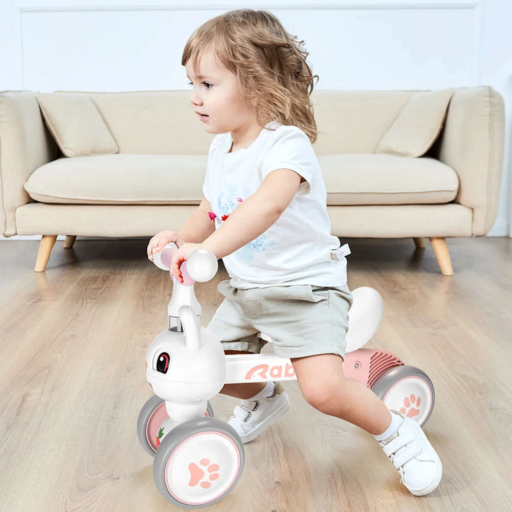 Baby Balance Bike Toys for 1 Year Old Girls, First Birthday Gifts for 10-36 Months Toddlers Bike, Non-Pedal 4 Silent Wheels Riding Toys, Kids Pre-School First Bike Rabbit