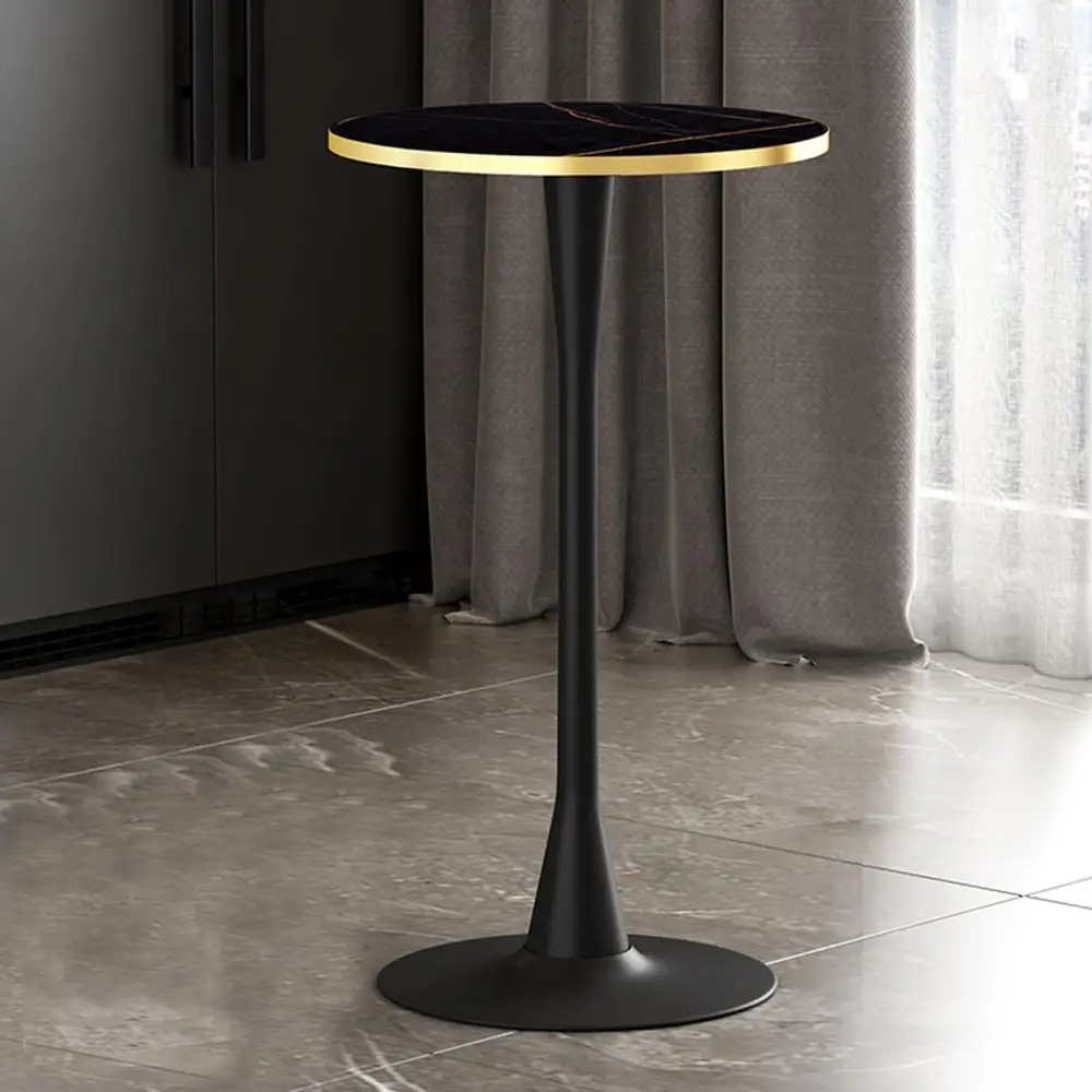 

Black Metal Base Round Bar Table, 23.6 Inch Marble Top for Kitchen, Dining, Living Rooms, Pubs