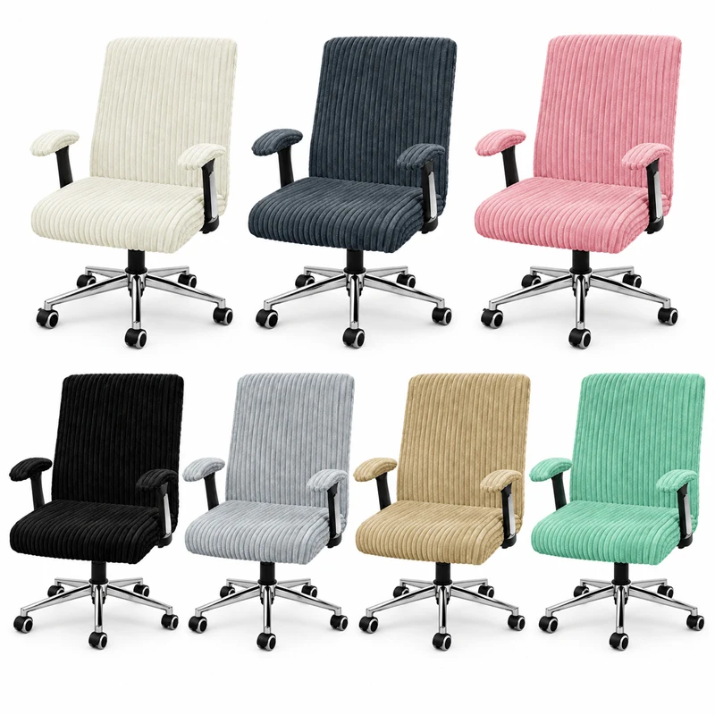 Stretchy Corduroy Armrest Chair Cover Solid Color Minimalist Office Chair Cover Soft Elastic Computer Chair Slipcover