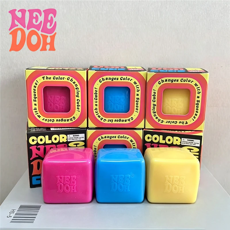 Schylling Needoh Color Change Cube Squishy Fidget Toy Dough Filled Fast Rebound Anxiety Relief Adult ADHD Stress Calm Down Toy
