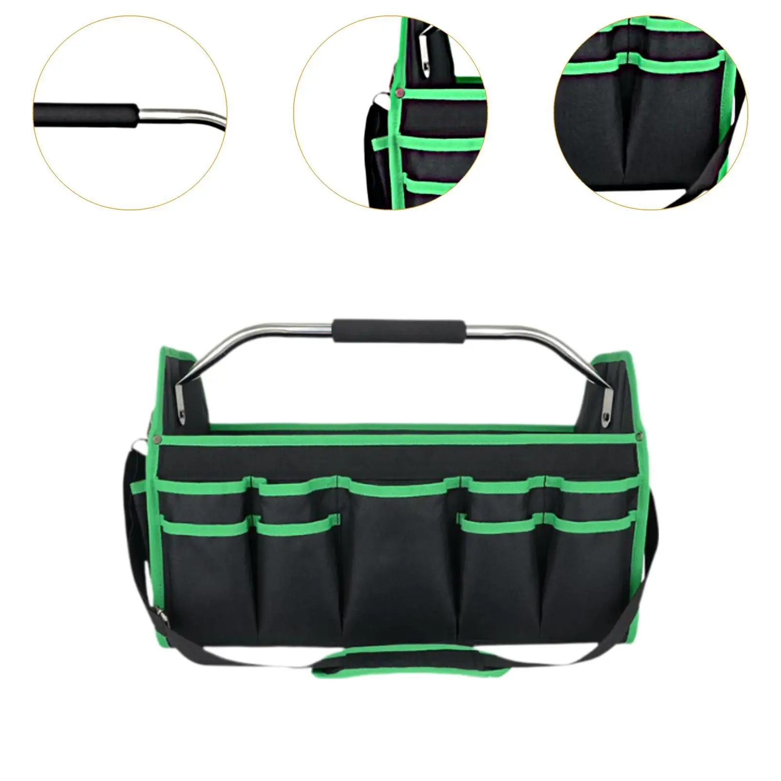 16inch Folding Tool Storage Bag Tote Multifunctional with Multi Pockets Metal