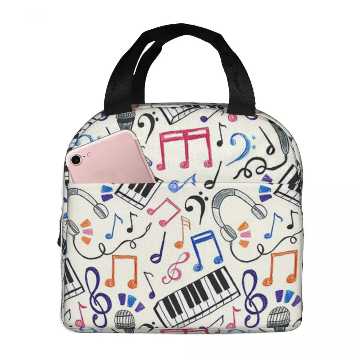 

Сумки для обеда с рисунком музыкальной ноты, изолированная коробка для бенто, сумка для обеда, многоразовые сумки для пикника, термосумка для женщин, детей, офиса