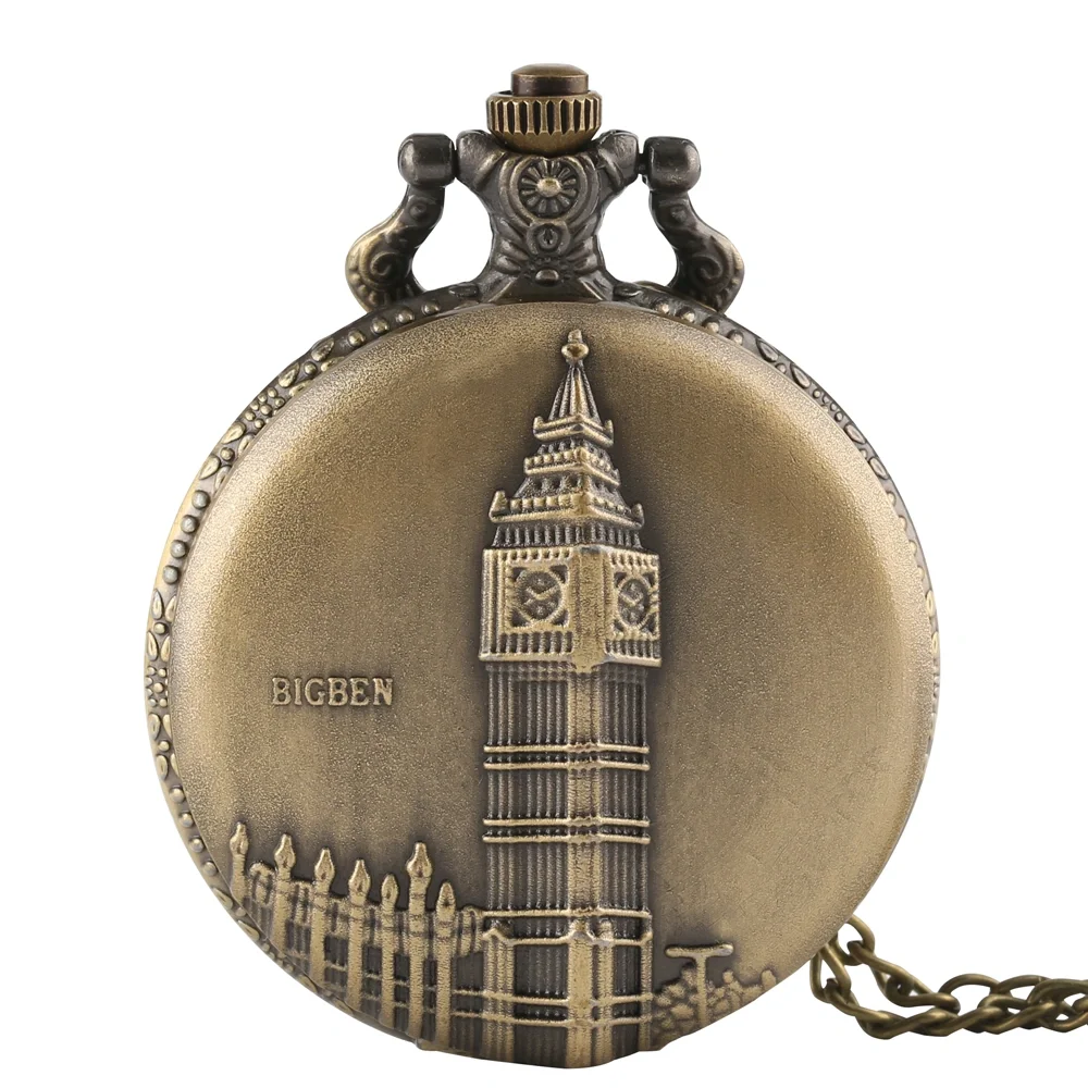 ساعة جيب برونزية عتيقة للرجال والنساء ، عين لندن ، بن كبير ، حجر جسر ، سلسلة بقعة ذات مناظر خلابة شهيرة ، هدايا