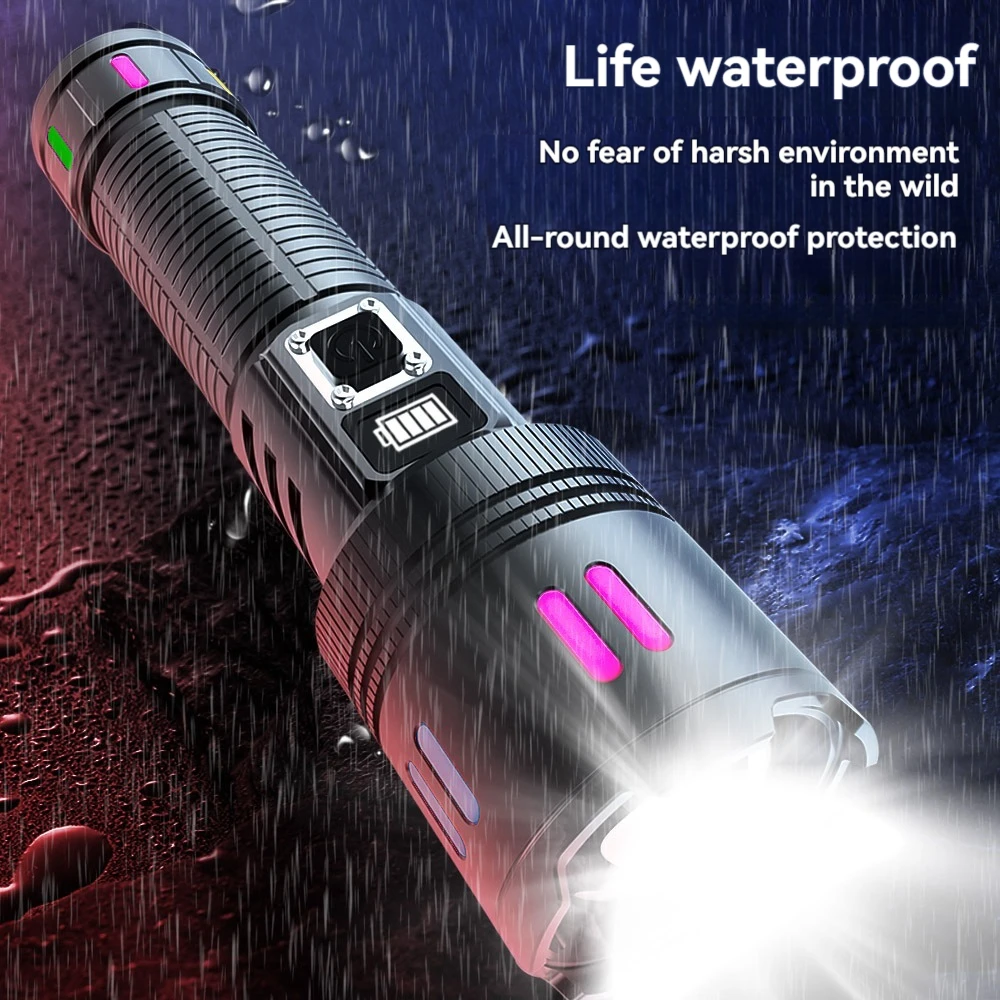 Super Long Range LED Flashlight Powerful Tactical Torch USB Rechargeable Strong Light Lantern Fluorescent Strip Outdoor Lamp