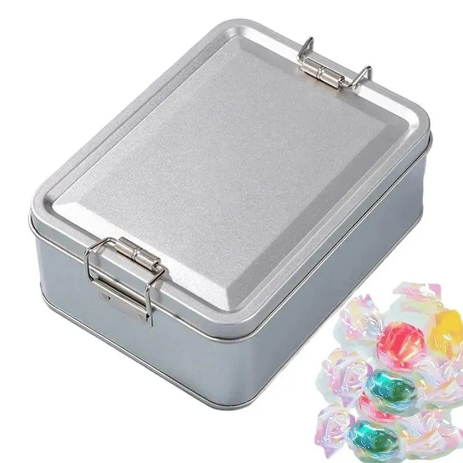 Reusable Metal Lunch Box Tin with Lockable Side Handles Perfect for Storing Homemade Cookies Snacks Candles and Party Gifts