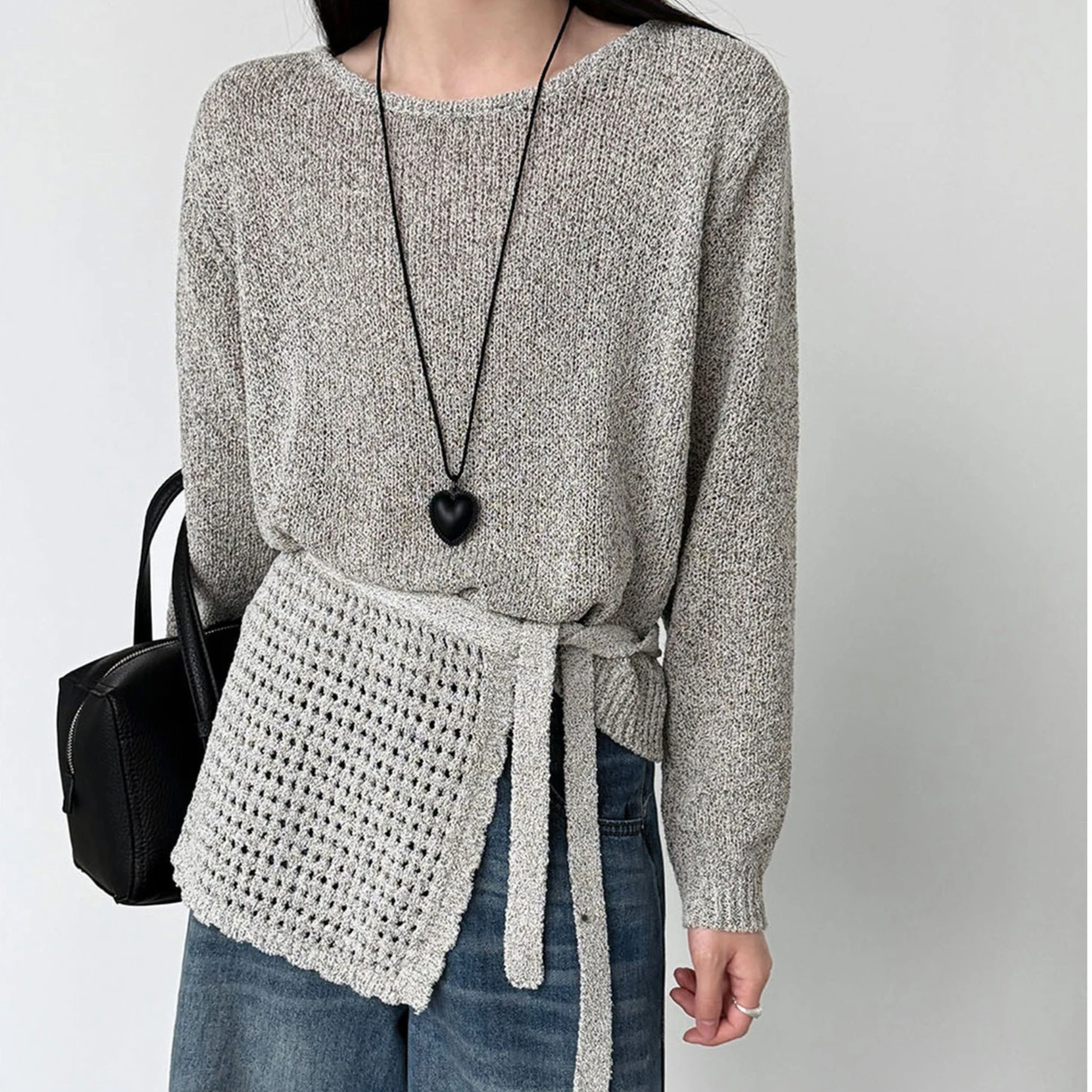 

Two Pieces Women T Shirts Sets Pullovers Matching Set Sweaters Jumpers Shirt Cutout Lace Up Knitted Loose Casual 2026 Spring