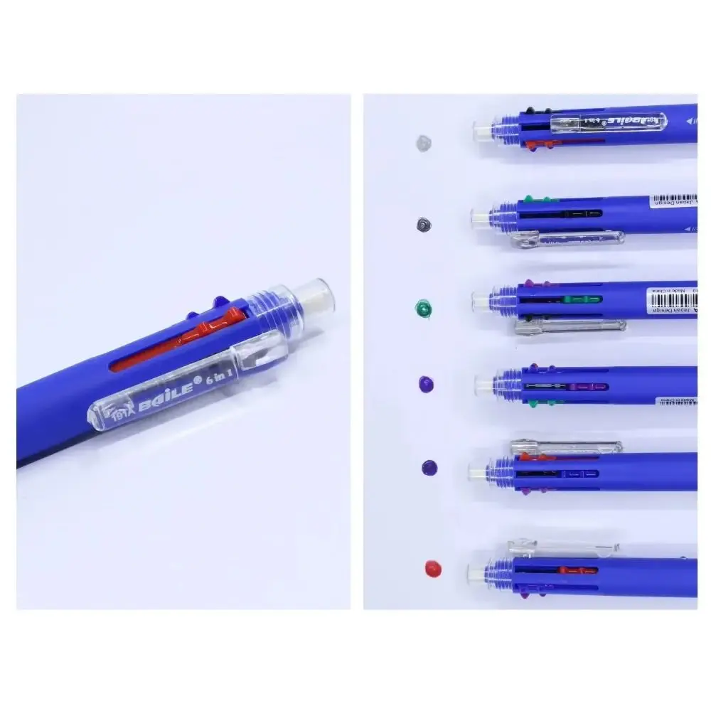

3pcs with Mechanical Pencil Multicolor Ballpoint Pens 6 in 1 Clip-on Multicolor Retractable Pen Soft with Eraser