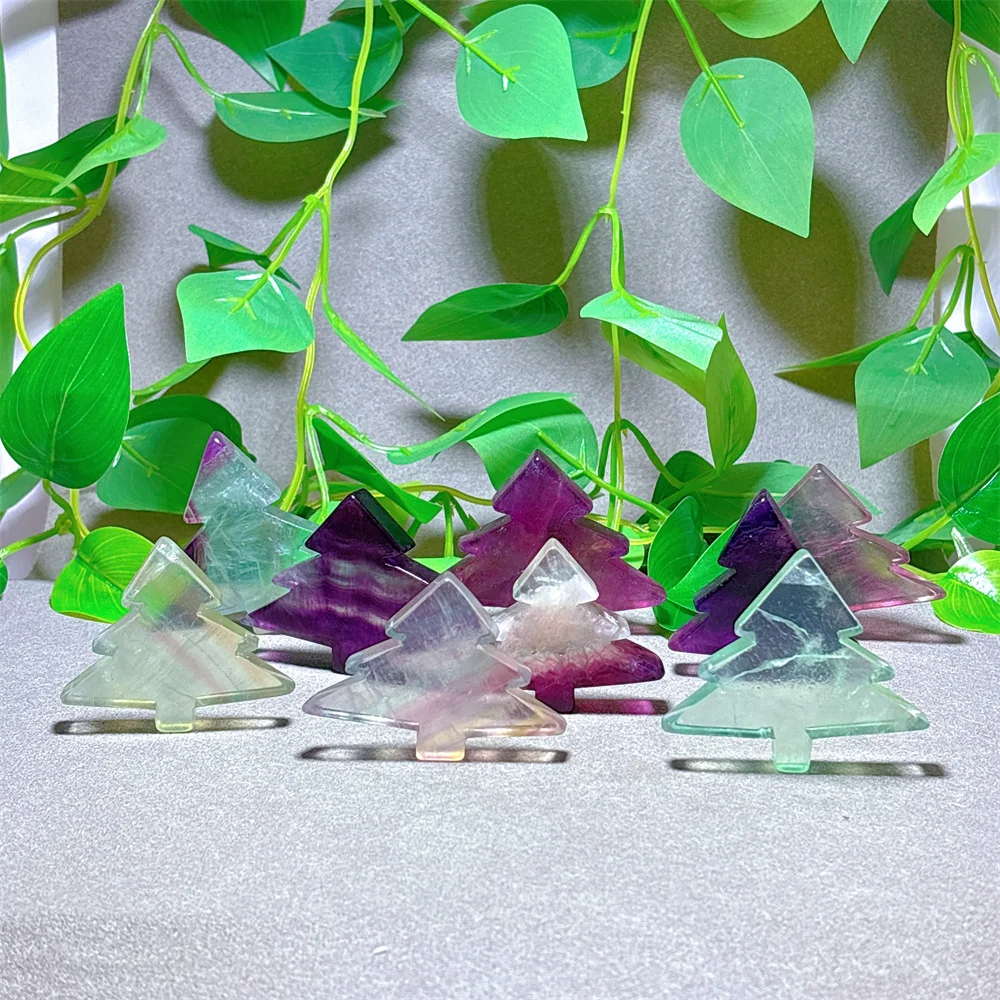 Rainbow Fluorite Christmas Trees Crystal Natural Stone Quartz Minerals Home Decoration Reiki Gifts Energy Healing Luck Love