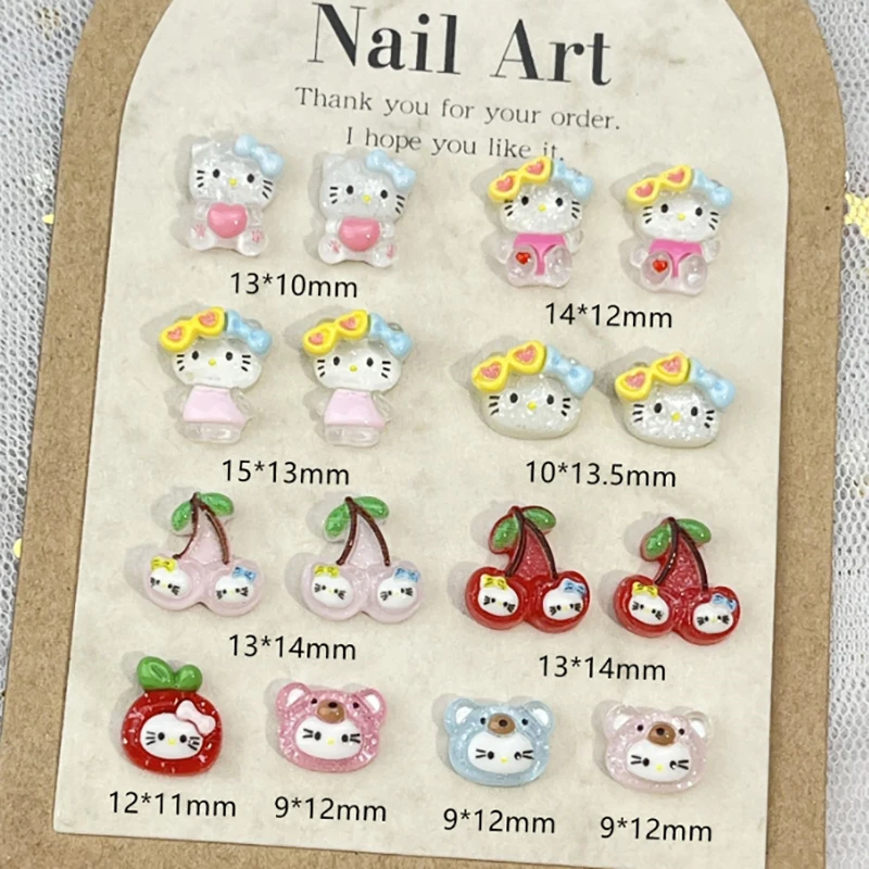 20PCS Sanrio Hello Kitty Ghiaccio Trasparente Fine Brillante Nail Art Cartoon 3D Ciliegia Hawaiian Dress Up Serie Ragazza Carino Nail Accesso