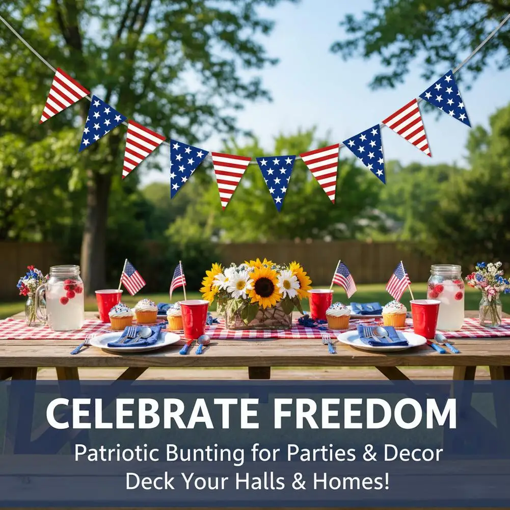 250th Independence Day Flag 4th of July Banner USA Patriotic Triangle Flag Garland Banner for Veteran Day Mantel Fireplace Decor - view 4