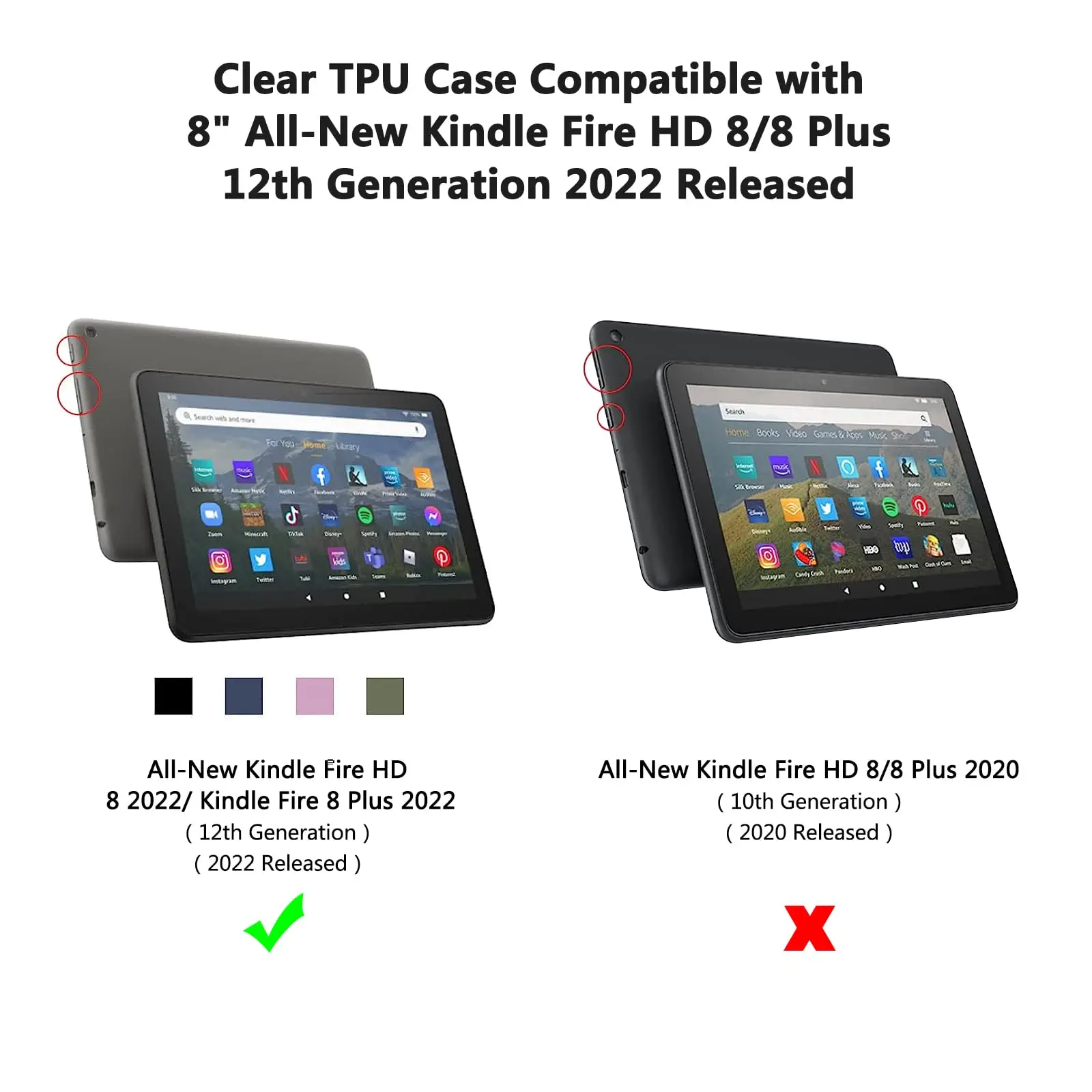 Capa transparente para Amazon Kindle Fire HD 8 / 8 Plus (versão de 12a geração 2022) Capa de TPU macia e leve à prova de choque de 8 polegadas