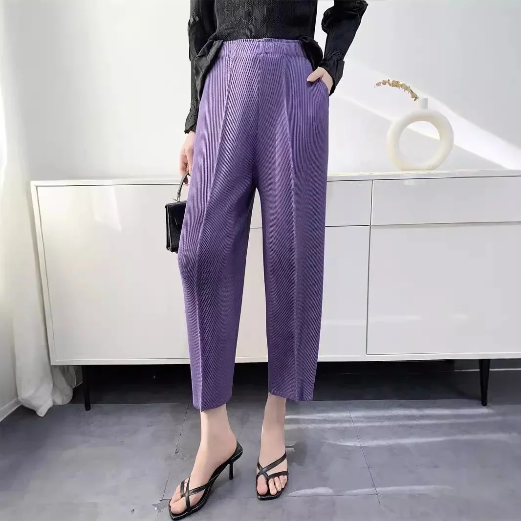 Calça harém plissada para mulheres, padrão de escama de peixe, textura nove calças cenoura, plissada, nicho do senso design, primavera, verão, novo, 2022