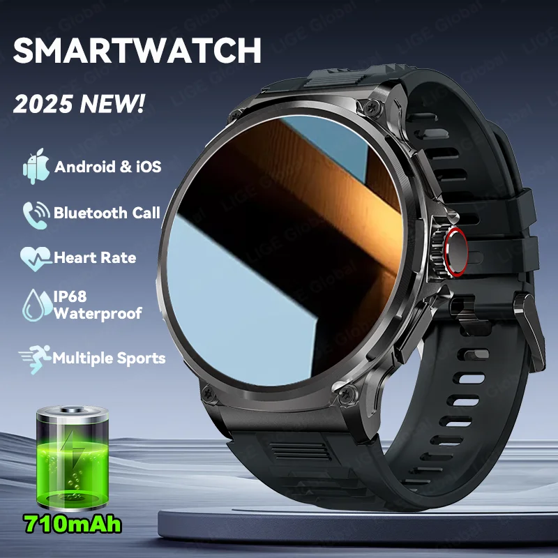 LIGE 2025 Nuovo Militare 710mAh Grande Batteria Smartwatch Da Uomo 1.85 "Ultra HD Chiamata Bluetooth Pressione Sanguigna Ossigeno Nel Sangue Smart Watch