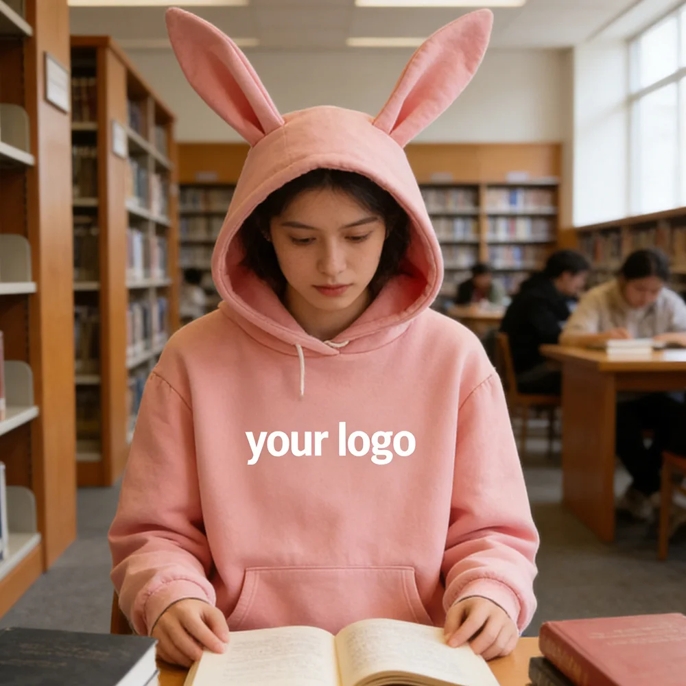 Custom Rabbit Ear Hat hoodie manga comic soft fabric patterned girl sweatshirts manga comic winter funny