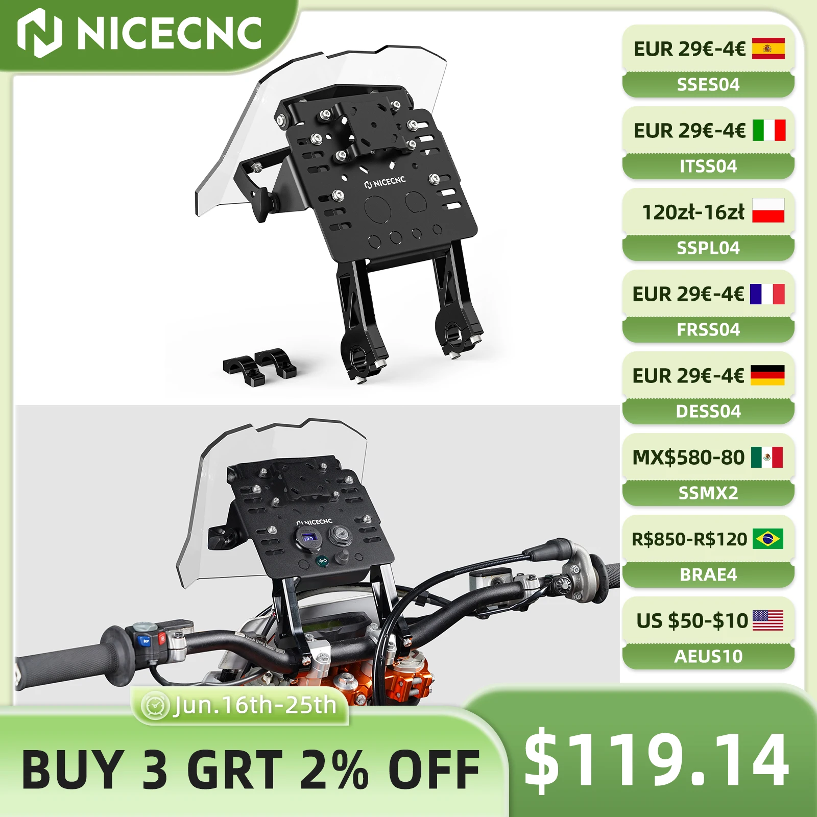 

For Honda CRF300L 2021-2023 GPS Mount Bracket Mini Fairing Kit XR650L 1993-2024 CRF250R CRF450R CRF450X CRF450RX CR125R CR250R