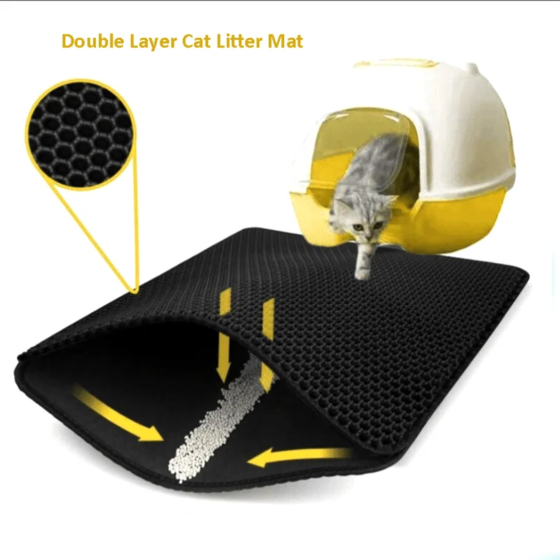 Cat Litter Mat Double Layer Design Kitty Litter Box Mat Washable Durable Non-slip Sand Basin Filter Cats Tray Mat Washable