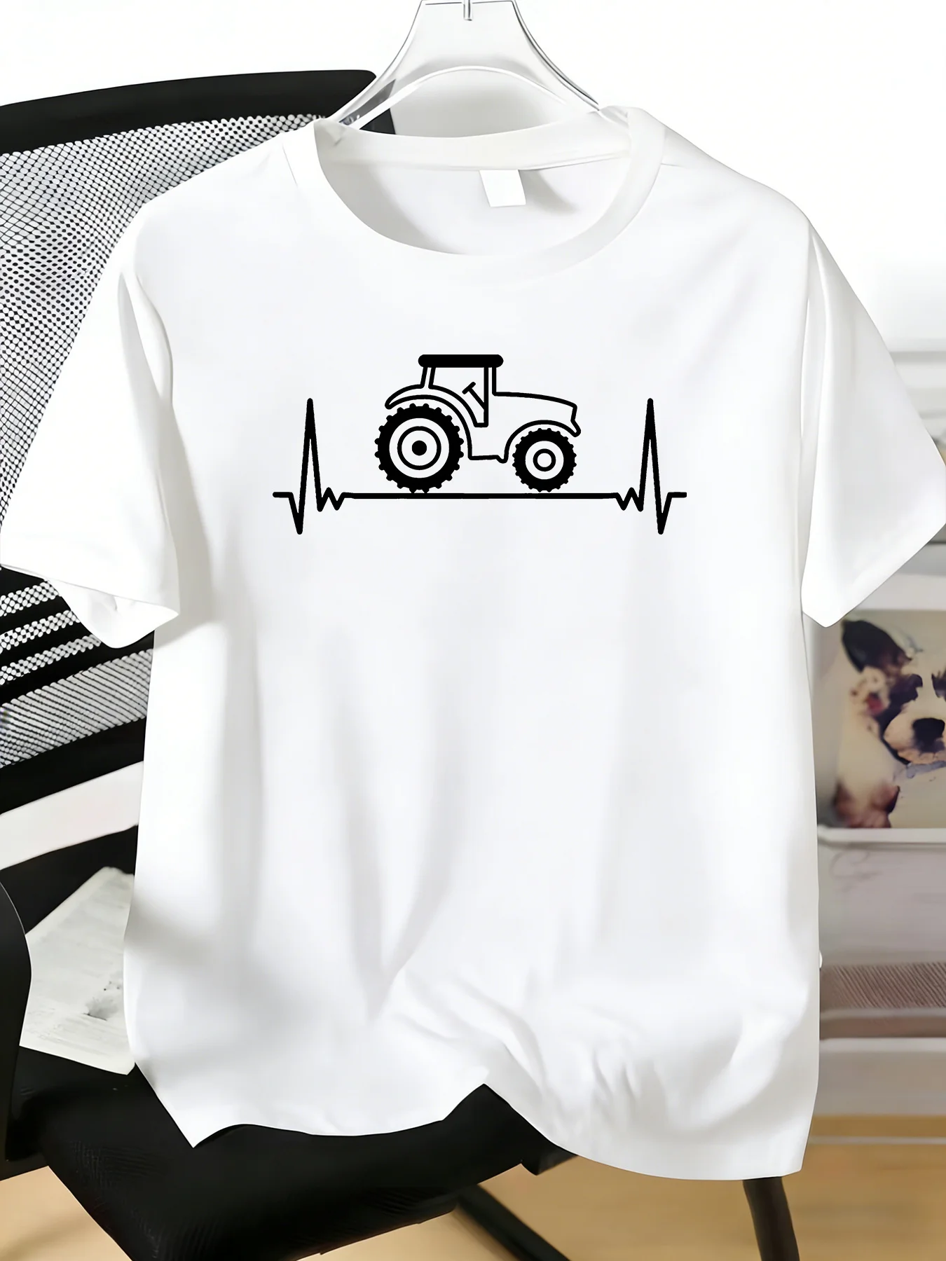 Tractor Heartbeat Graphic Mens White Crew Neck Tee Soft Cotton Farm Farmer Lover Casual Daily Summer Male Short Sleeve Basic Top