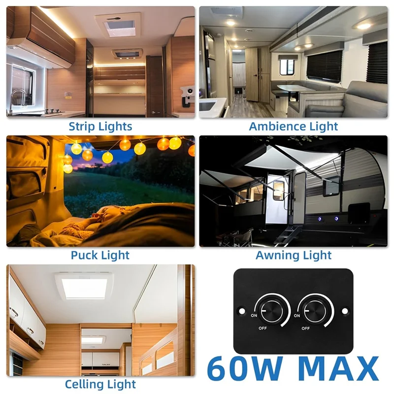 AB56-For Travel Trailers,Marine Camper Van,Trucks, DC 12V 2 Gang PWM RV LED Dimmer Switch