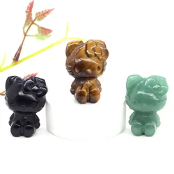 36mm Cute Cartoon Cat Statue Natural Healing Crystal Stone Carving Figurine Reiki Quartz Crafts Children's Toys Gifts Wholesales