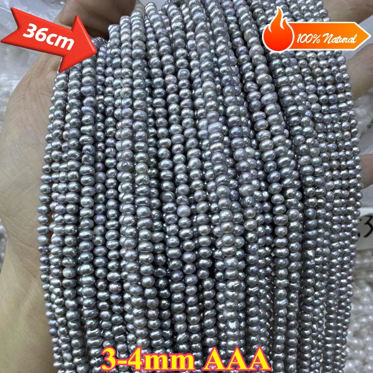 

3-4mm AAA Brilliant Natural Freshwater Pearl Gray Near Round Semi-finished Loose Bead for Jewelry Making DIY Necklace Bracelet