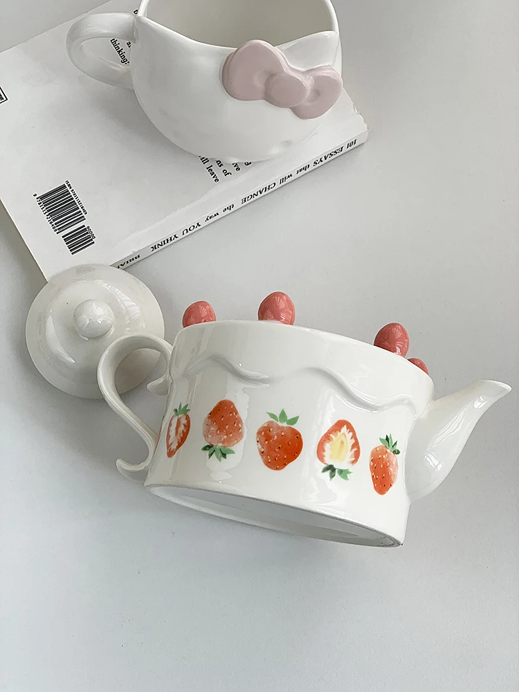 Tea Kettle Lovely Strawberry Modelling Ceramics Afternoon Handle Teaware Kitchen Practical Simple 2023 Eco Friendly