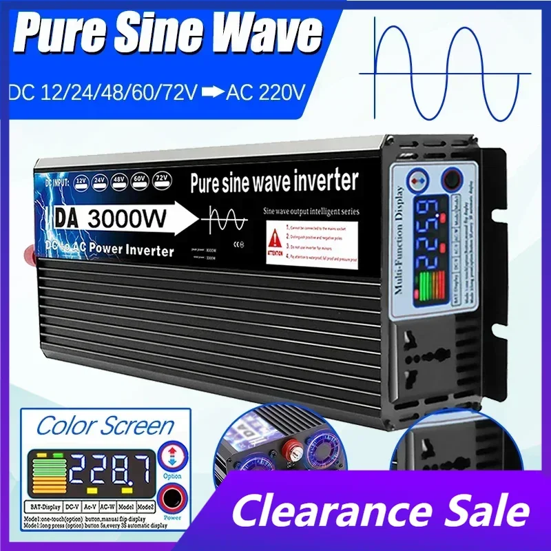 5000W 4000W Pure Sine Wave Inverter DC TO AC Power Inverter 12V 48V TO AC 220V Voltage Converter for Car Home Charger Adapter