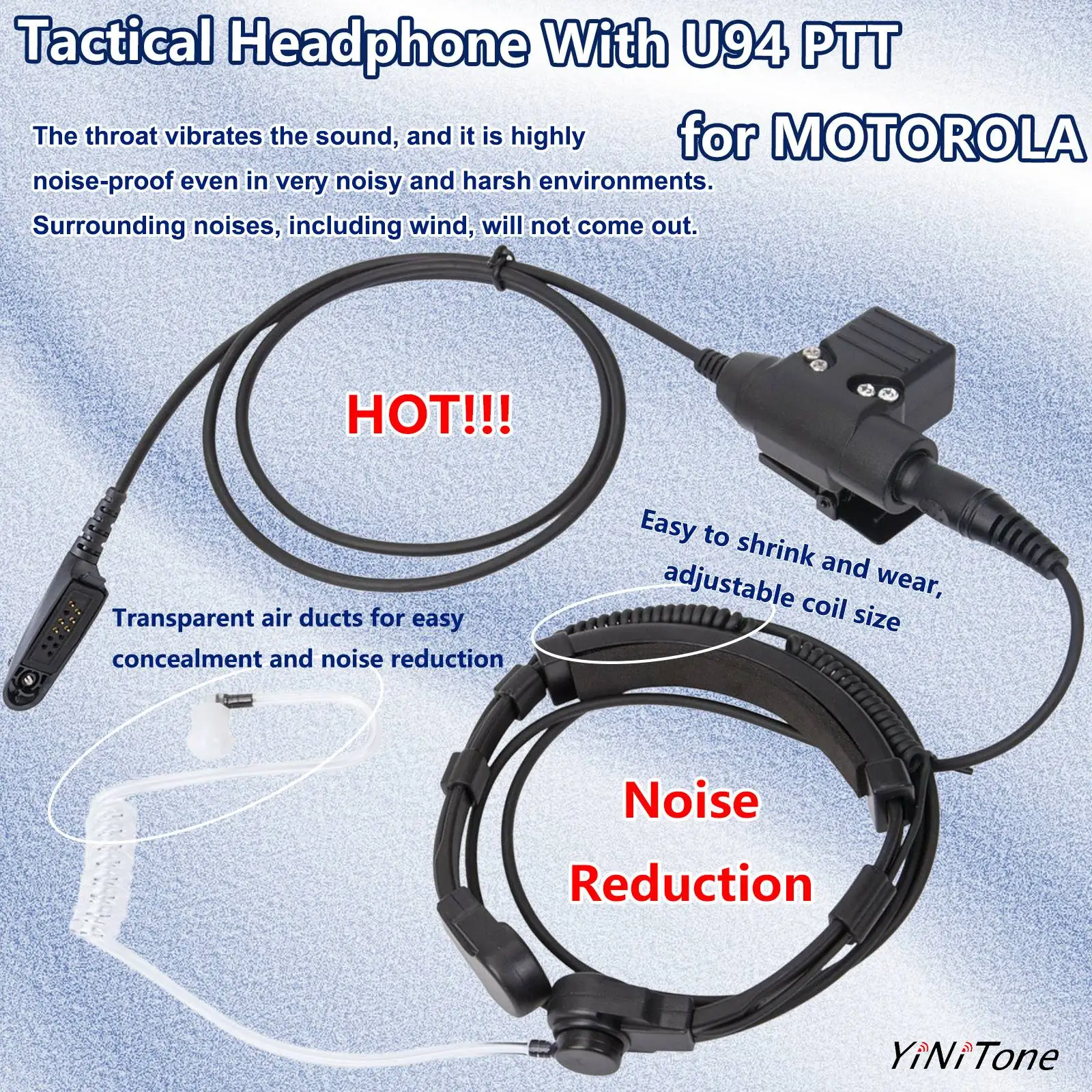 

Telescopic throat controlled noise reduction earphone with U94 PTT for MOTOROLA GP338 GP340 PRO5150 walkie talkie Headset Set