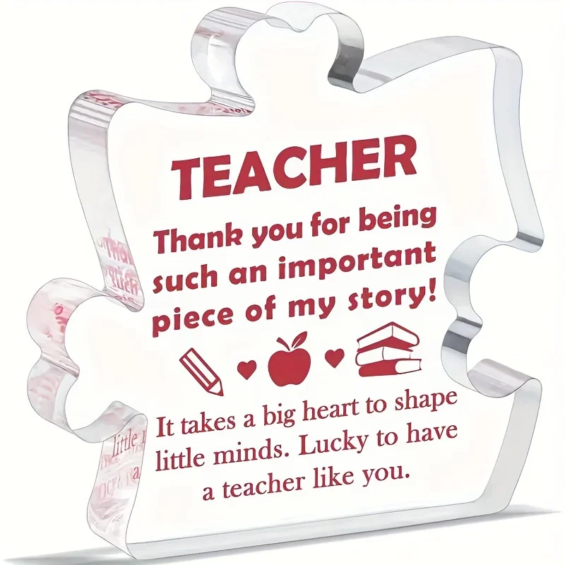 Teacher Appreciation Puzzle Acrylic Table Sign, Apple Pencil Book Pattern Printed Keepsake Ornament, Sentimental Thanksgiving