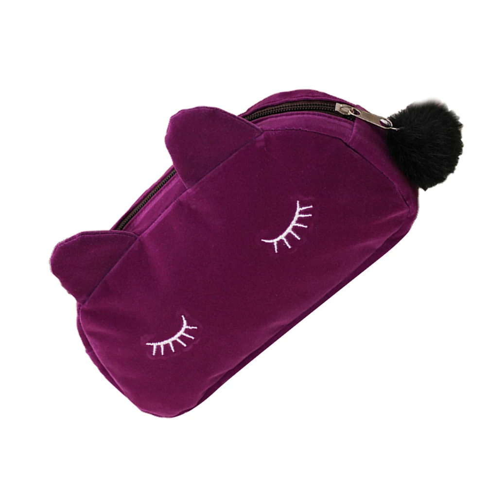 

Practical Portable Cute Cartoon Cat Sealed Zipper Women Pouch Coin Cash Card Makeup Large Capacity Flannel Storage Bag