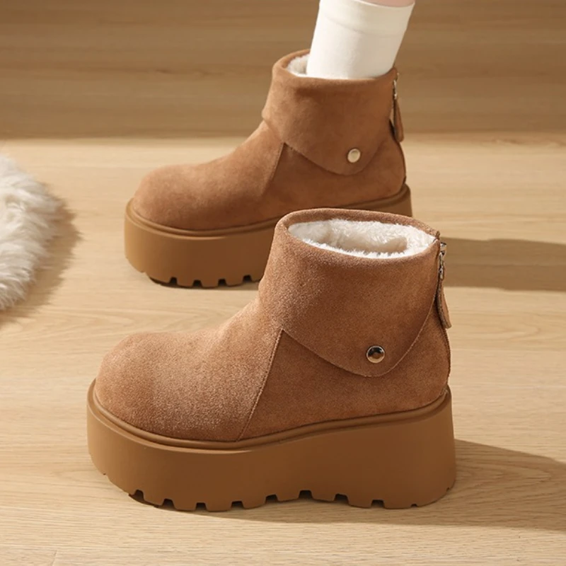

Ankle Boots Women Flats Platform Fur Shoes Short Plush Fashion Snow Boots 2025 Winter New Suede Sneakers Trend Chelsea Botas