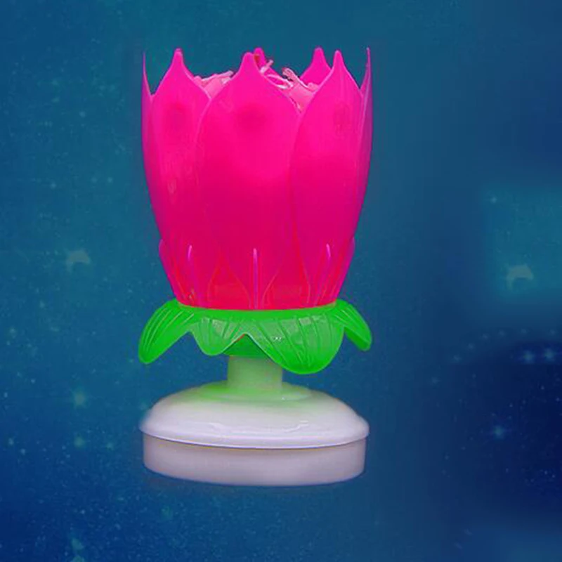 Musical Candle Flower Lotus Rotating Birthday Candle Cake Cupcake Candle LED Festive Electric Flower Candle Singing