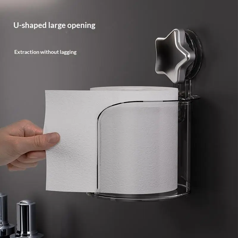 Cute Star Transparent Tissue Holder Suction Cup Mount No Drilling Large Capacity For Bathroom Kitchen