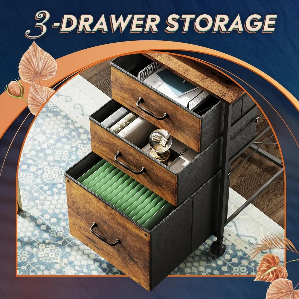 DEVAISE Mobile File Cabinet, Rolling Printer Stand with 3 Drawers, Fabric Vertical Filing Cabinet fits A4 or Letter