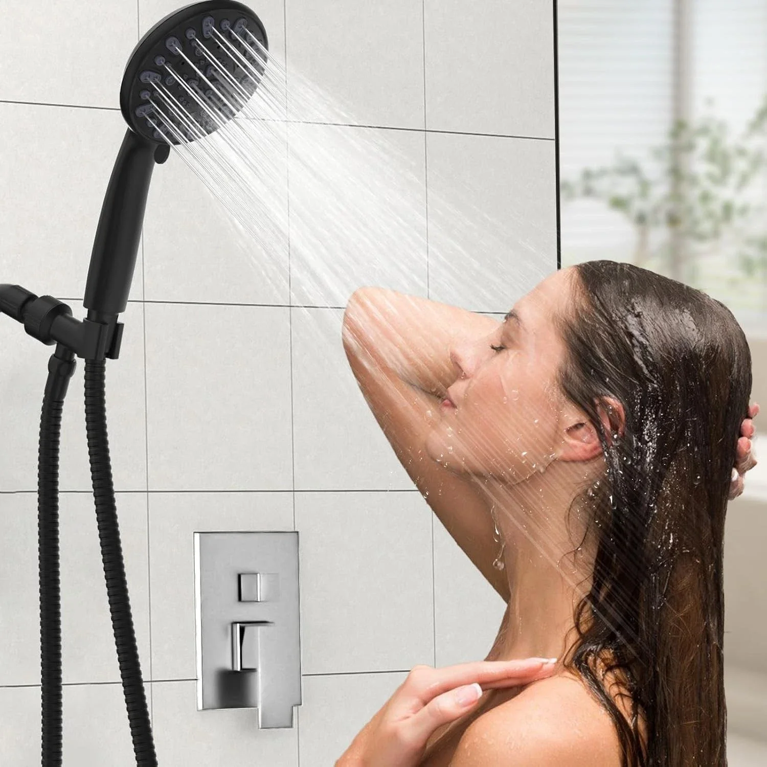 

Black Shower Head, 7 Spray Modes Handheld Detachable High Pressure Showerhead with Long Hose & Adjustable Angle Bracket