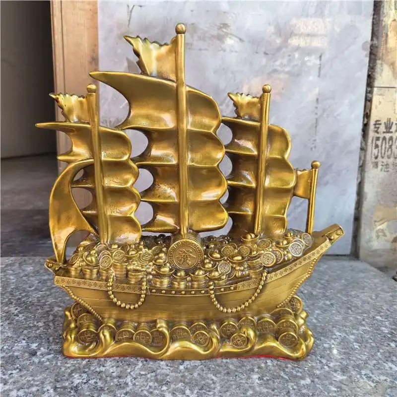 Dragon Boat Ornament in Pure Copper - Symbolizing Smooth Sailing and Prosperity - For Living Room, Office, or Company Opening -