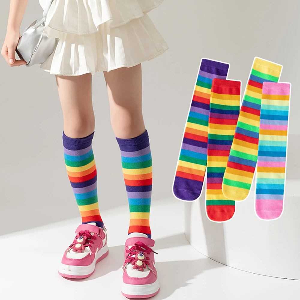 Socks for Girls 3-12T Children's Crazy Sock Rainbow Stripes Girls Stockings Autumn Kids Stockings