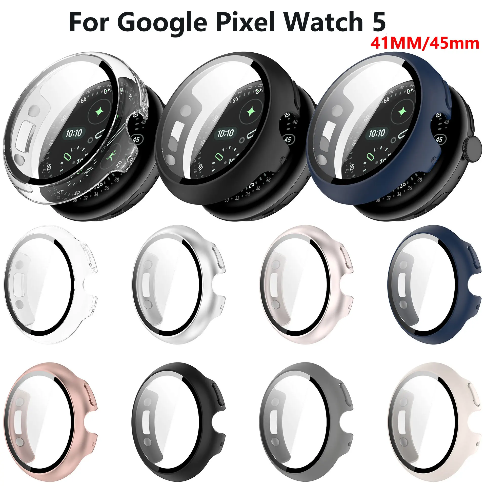 Tempered Glass+Case For Google Pixel Watch 5 41mm 45mm Hard PC All-Around Bumper Screen Protector Cover For Google Pixel Watch 5
