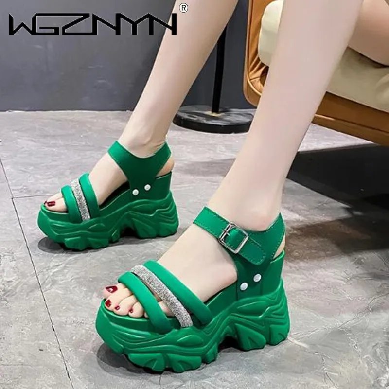 Women Thick Bottom Gladiator Sandals Summer Chunky Bling Sneakers Fashion High Platform Slippers 10CM Wedge Heel Beach Sandalias