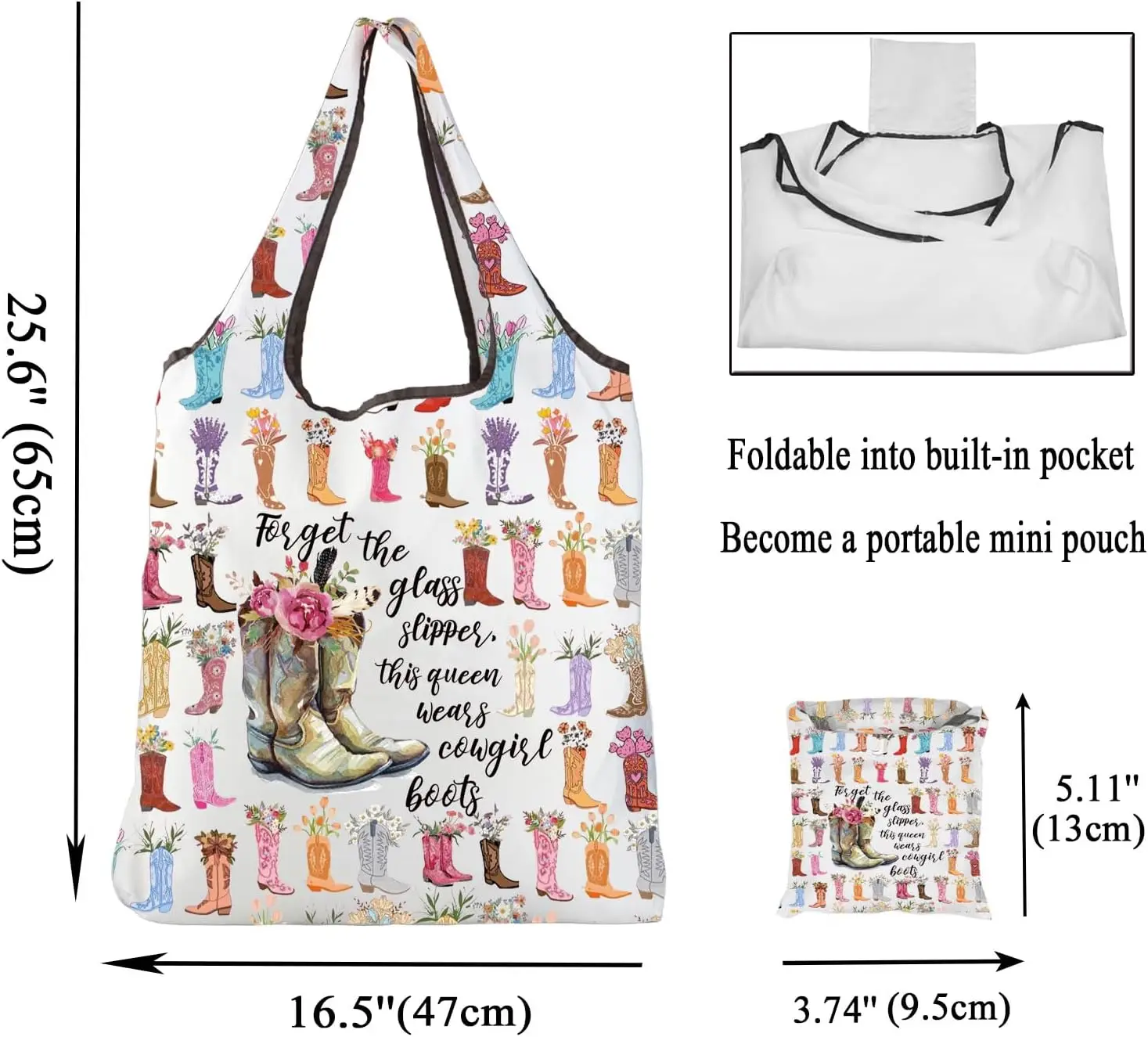 Cowgirl Reusable Grocery Shopping Bag Country Girl Gifts Forget The Glass Slipper This Queen Wears Western Boots Gifts