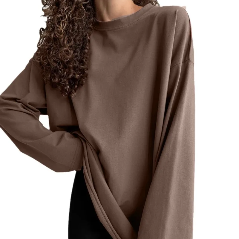 

Новинка 2023 года, весенне-осенняя уличная хлопковая футболка, повседневная женская свободная пуловер большого размера, шикарный женский свободный повседневный топ, женская одежда