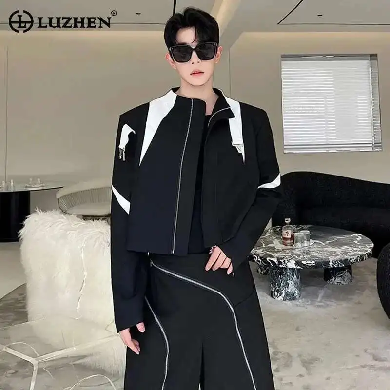 LUZHEN Stylish Color Contrast Metal Decorate Splicing Designer Jackets Men's Korean High End Temperament Short Clothes LZ7973