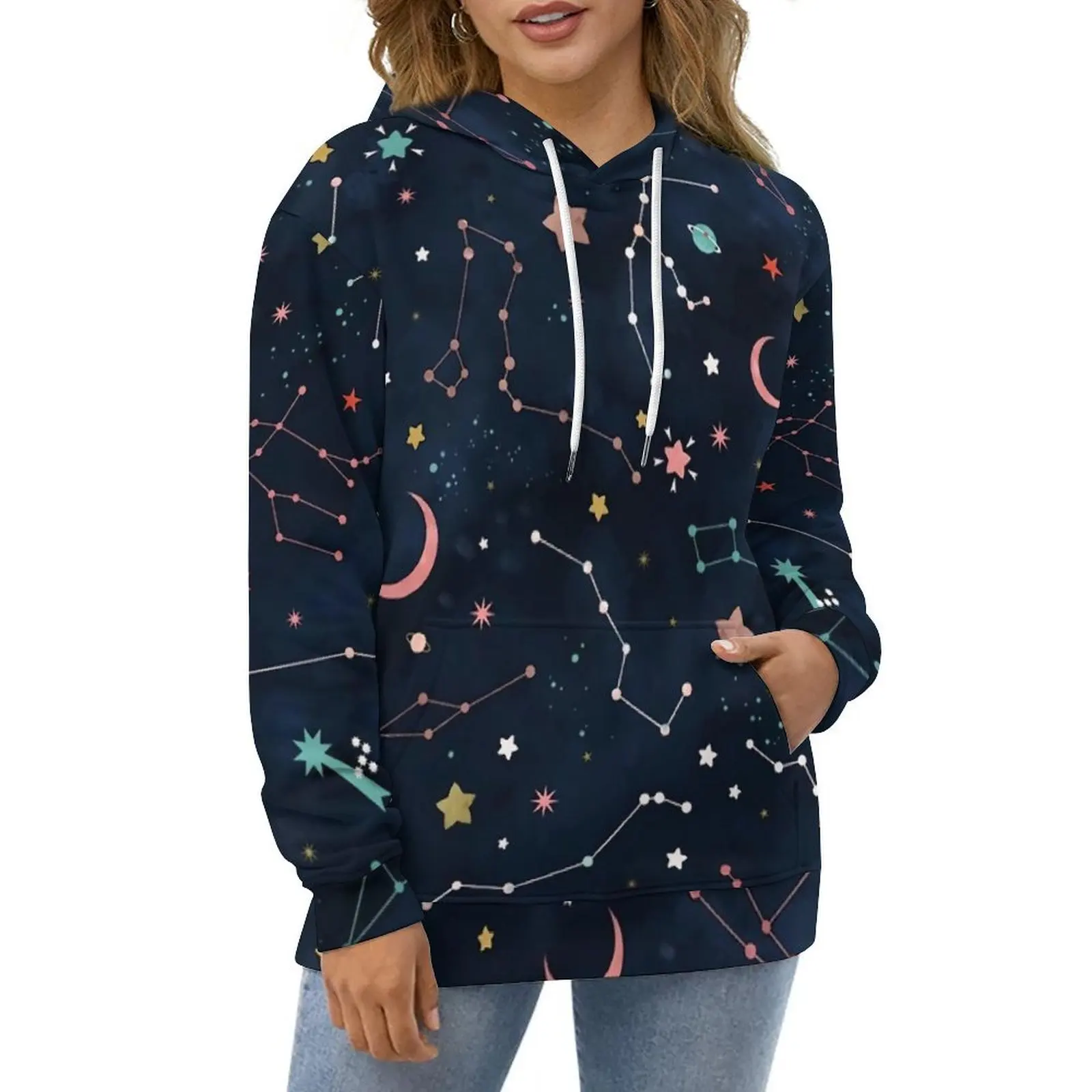 

Starry Night Sky Casual Hoodies Magical Galaxy Kawaii Graphic Loose Hoodie Winter Long Sleeve Fashion Oversized Sweatshirts