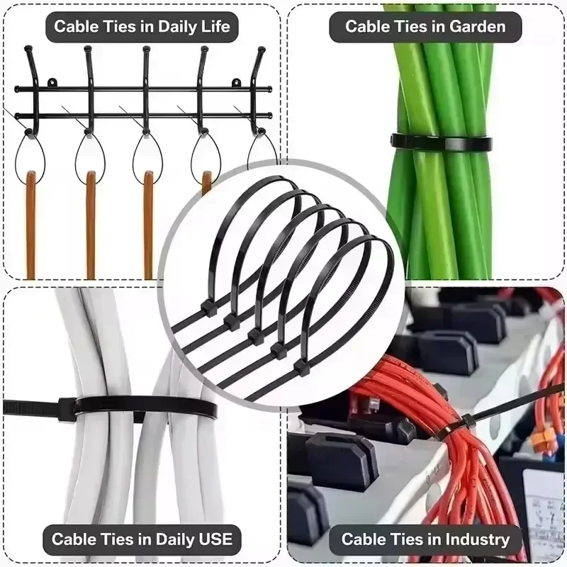 Nylon Cable Ties Self-locking Adjustable Zipper Ties Industrial Fixing Ties Reusable Fastening Rings for Home Offices Wholesale