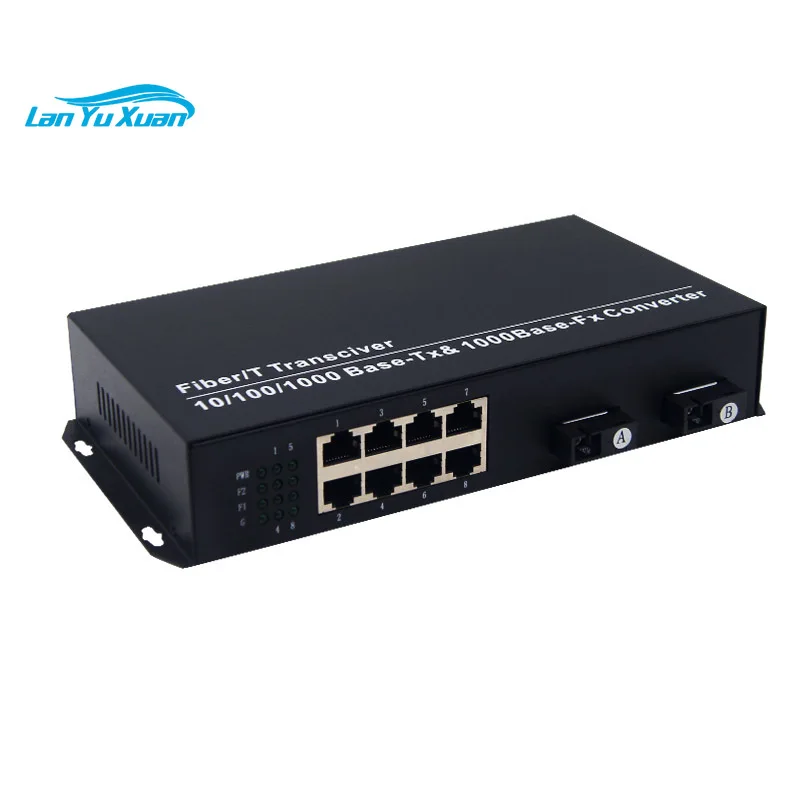 Gigabit 2 SC Fiber 8 RJ45 3KM Ethernet POE Switch Self-Healing Ring Support Daisy Chain Ring Network for IP Camera